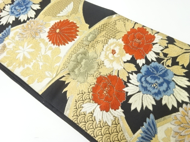 JAPNAESE KIMONO / ANTIQUE FUKURO OBI / SILK / WOVEN PEONY & KIKU